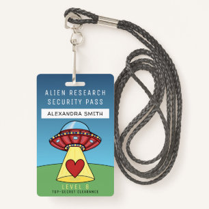 Kids Red UFO Party Alien Research Security Pass Badge