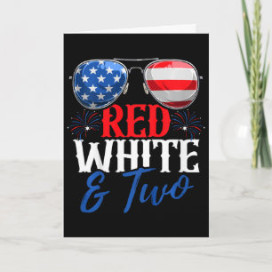 Kids Red White And Two 4th Of July Birthday Party  Card