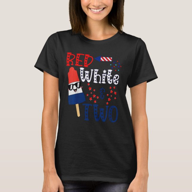Kids Red White And Two Party Kids 2nd Birthday Jul T-Shirt (Front)