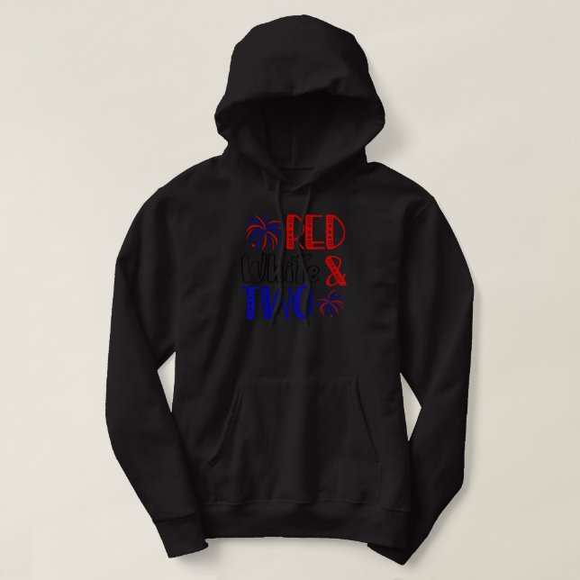 Kids Red White & Two 2nd Birthday 4th Of July Inde Hoodie (Design Front)