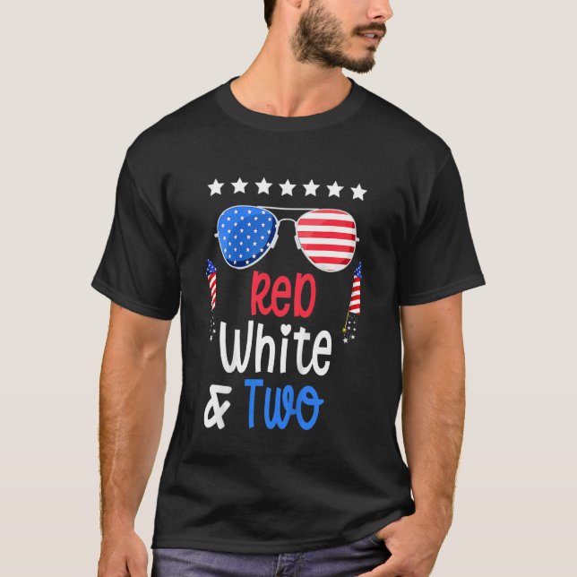 Kids Red White & Two 2nd Birthday 4th Of July Inde T-Shirt (Front)