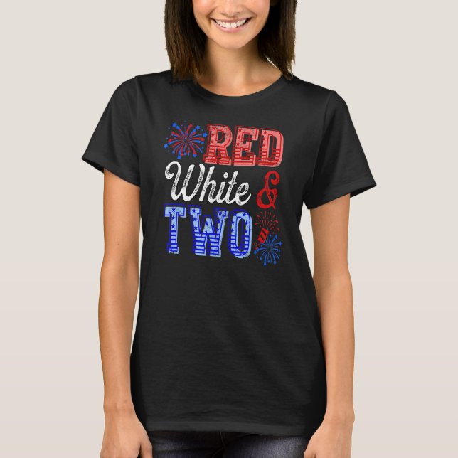Kids Red White Two 2nd Birthday 4th Of July Indepe T-Shirt (Front)
