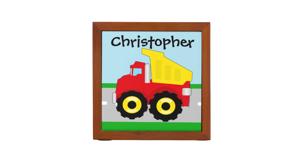 Kid S Red Yellow Dump Truck On Road Desk Organizer Zazzle Com