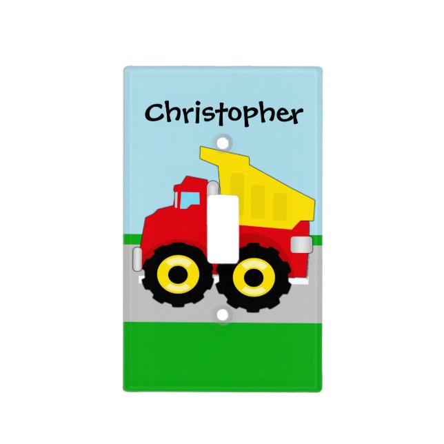 Kid's Red/Yellow Dump Truck on Road Light Switch Cover (Front)
