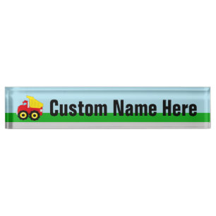 Kid's Red/Yellow Dump Truck on Road Name Plate