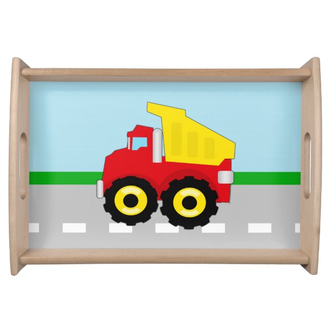 Kid's Red/Yellow Dump Truck on Road Serving Tray (Front)