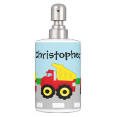 Kid's Red/Yellow Dump Truck on Road Soap Dispenser And Toothbrush Holder (Front)