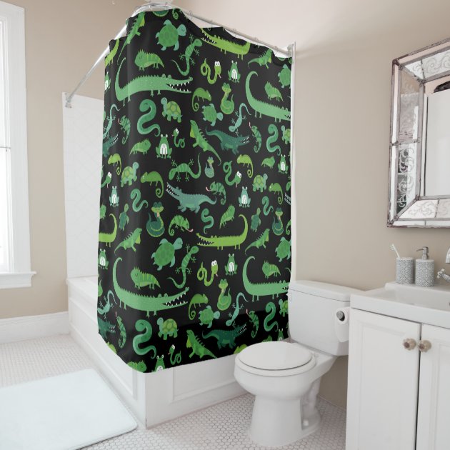 Cartoon Gecko Animal Bathroom Set Decor Polyester Child Room Shower Curtain Hook 