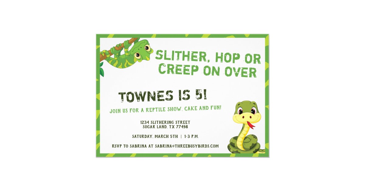 Kids Reptile Birthday Party Snake Lizard Invitation Zazzle Com