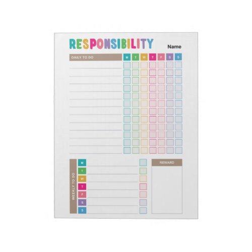 Kids Responsible To Do List Notepad