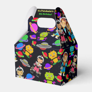 Kids Retro Astronauts and Robots Personalized Favor Boxes