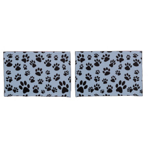 Kid's Retro Blue Cute Dog Paw Prints Variations Pillow Case