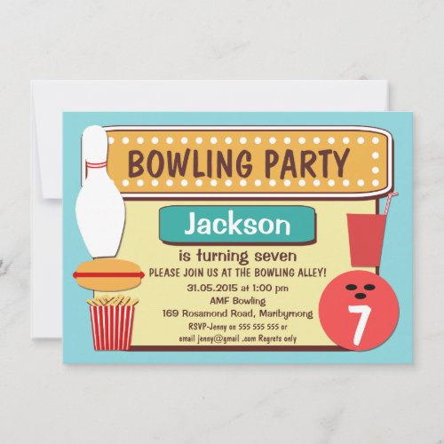 Kids Retro Bowling Birthday Party Invitation