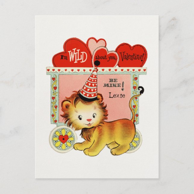 Kid's Retro Circus Lion Valentine Postcard (Front)