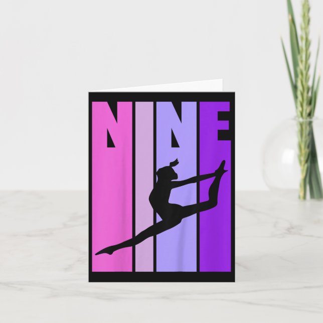 Kids Retro Girls Gymnastics 9 9th Ninth Birthday S Card (Front)
