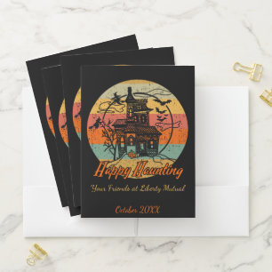 Kids Retro Halloween Happy Haunting Haunted House Pocket Folder