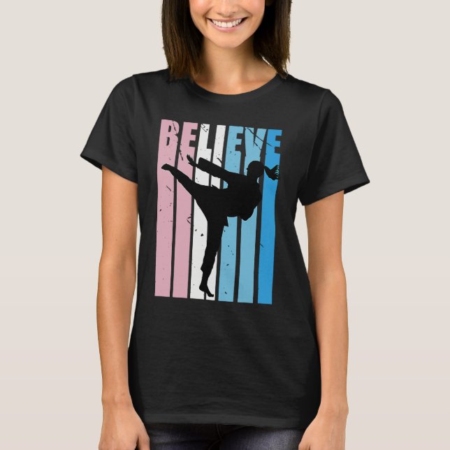 Kids Retro Karate Motivational Believe Practice Th T-Shirt (Front)