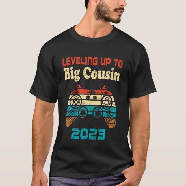 Kids Retro Leveling Up To Big Cousin 2023 Promoted T-Shirt (Front)
