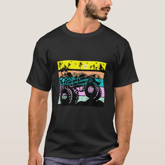 Kids Retro Monster Truck Easter Bunny Happy Easter T-Shirt (Front)