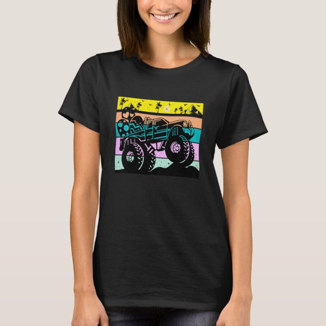 Kids Retro Monster Truck Easter Bunny Happy Easter T-Shirt (Front)