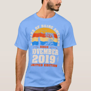 Kids Retro November 2019 3 Year Old Fishing Lovers T-Shirt