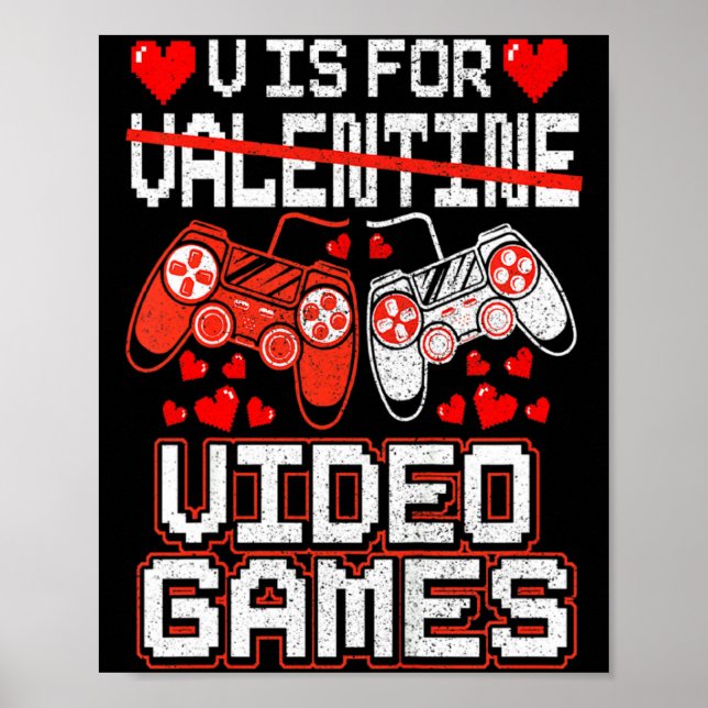 Kids Retro Video Game Valentines Day For Toddler B Poster (Front)