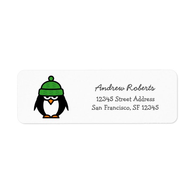 Kids return address labels with cute penguin bird (Front)