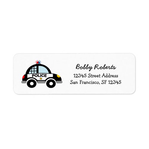 Kids Return Address Labels with cute police car