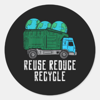 Kids Reuse Reduce Recycle Garbage Truck Earth Boys Classic Round Sticker