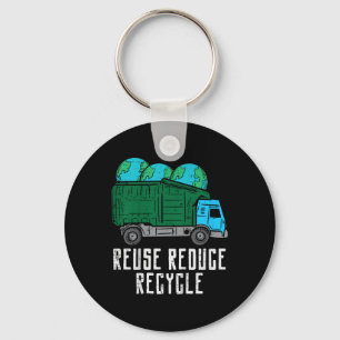 Kids Reuse Reduce Recycle Garbage Truck Earth Boys Keychain