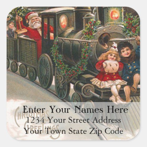 Kids Ride Santa Claus Train Vintage Address Label