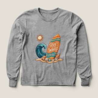 Kids Ride the Waves Surfboard Illustration - Tropi Tri-Blend Shirts