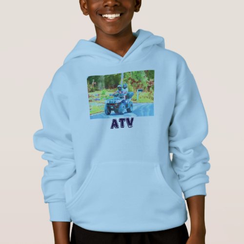 Kids Riding an ATV All Terrain Vehicle on Road Hoodie