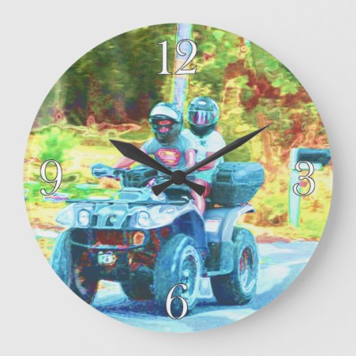 Kids Riding an ATV All Terrain Vehicle on Road Large Clock