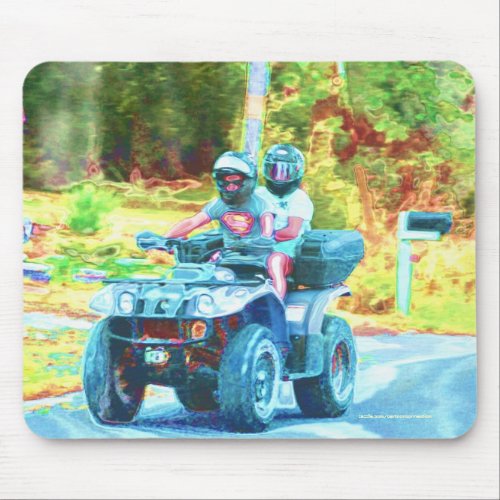 Kids Riding an ATV All Terrain Vehicle on Road Mouse Pad