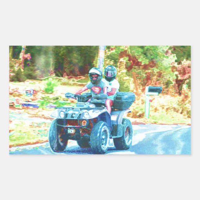 Kids Riding an ATV All Terrain Vehicle on Road Rectangular Sticker (Front)