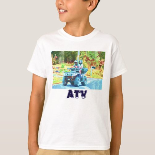 Kids Riding an ATV All Terrain Vehicle on Road T_Shirt