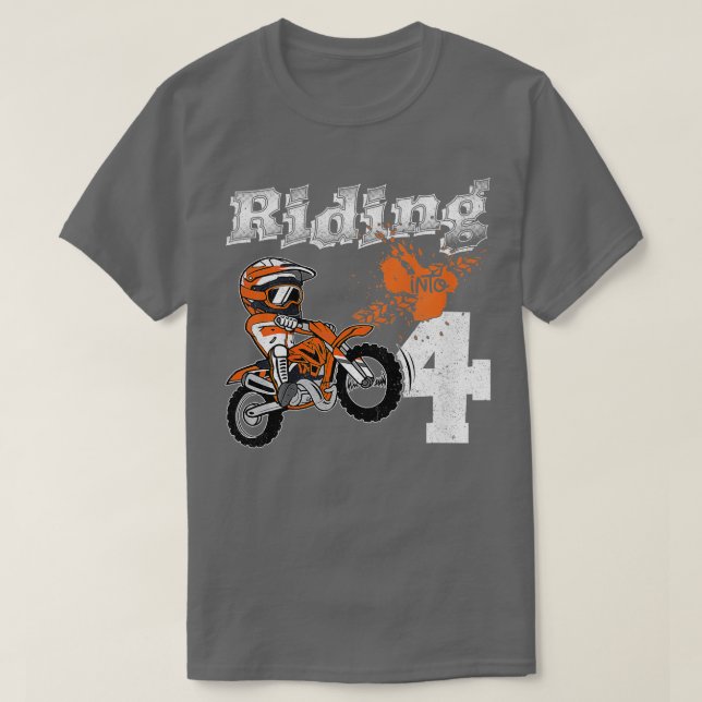 Kids Riding Into 4 Years Old Rider 4th Birthday Di T-Shirt (Design Front)