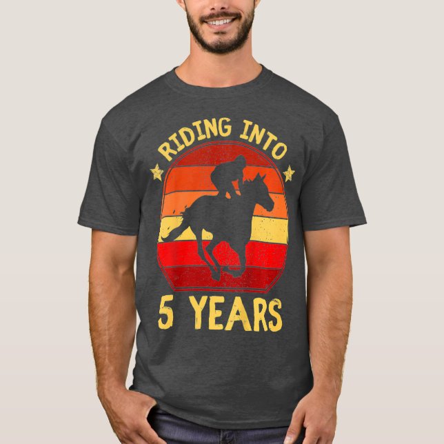 Kids Riding into 5 Years horse gift five year T-Shirt (Front)