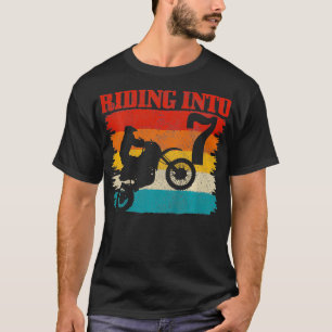 Kids Riding Into 7 Motocross 7th Birthday Dirt Bik T-Shirt