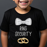 Kids Ring Bearer Ring Security Cute Boys Wedding T-Shirt<br><div class="desc">Adorable ring bearer ring security shirt for boys. Perfect way to make them feel included at the wedding reception and pre-wedding festivities. Ring Bearer Ring Security tee with cute bow tie and gold rings graphics. Your ring bearer will love this t-shirt, and it's perfect pre wedding dinners, for rehearsals, wedding...</div>