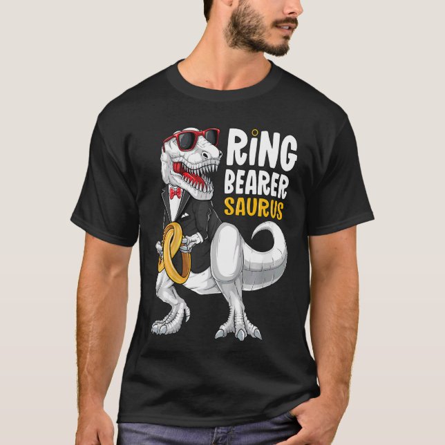 Kids Ring Bearer Saurus  Tux T Rex Wedding Boys Ri T-Shirt (Front)