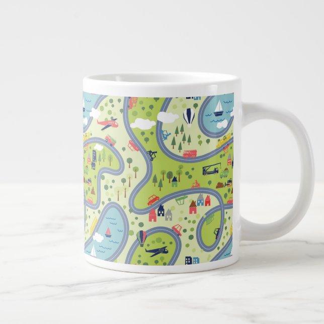 Kids Roadtrip Landscape Pattern Giant Coffee Mug (Right)