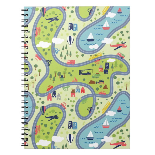 Kids Roadtrip Landscape Pattern Notebook (Front)