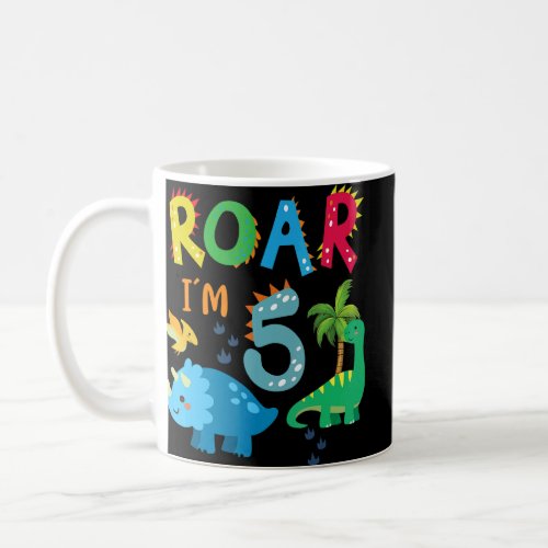 Kids Roar Im 5th Birthday Boy Dinosaur  Coffee Mug