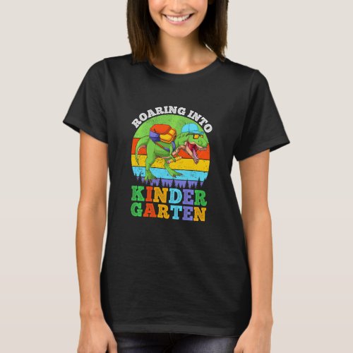 Kids Roaring Into Kindergarten Dinosaur First Day T-Shirt