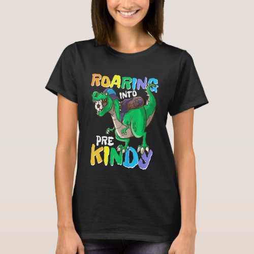Kids Roaring Into Pre Kindy Dinosaur Back To Schoo T_Shirt