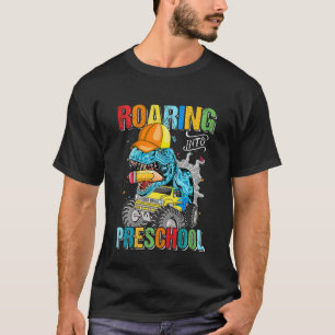 Kids Roaring Into Preschool Dinosaur Teacher Pre K T-Shirt
