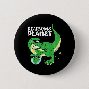 Kids Roaring Planet Earth Day Environmental Dinosa Button