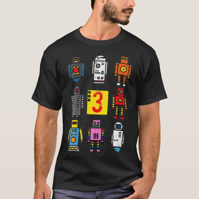 Kids Robot 3rd Birthday  Retro Robotics with numbe T-Shirt (Front)